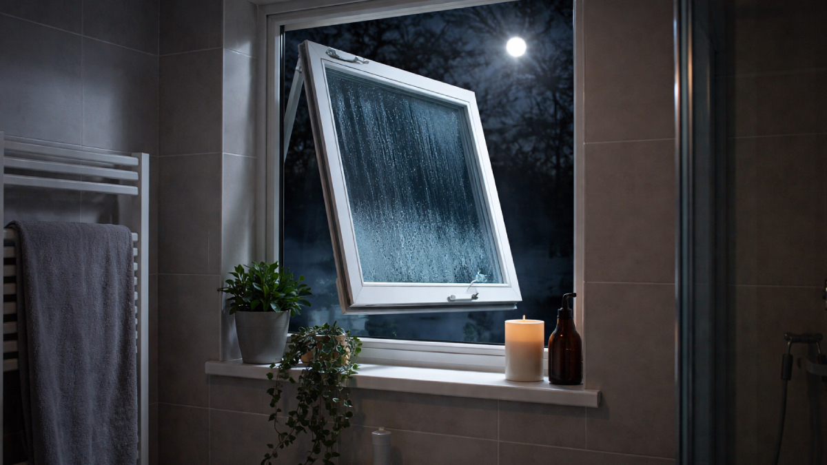 Geceleri banyo camını açan yandı